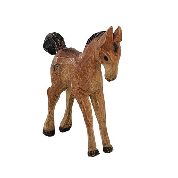Vintage Wood Carved Foal Baby Horse Miniature Figurine Folk Art Two Toned - Picture 2 of 8
